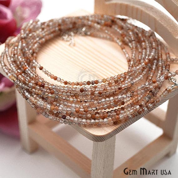 Multi Hessonite 2-2.5mm Silver Plated 18Inch Long Wire Wrapped Beads Necklace - GemMartUSA