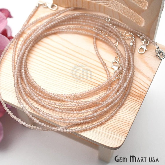 Peach Moonstone Bead Chain, Silver Plated Jewelry Making Necklace Chain - GemMartUSA (762466140207)