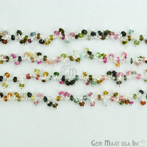 Multi Tourmaline Faceted Beads Silver Plated Cluster Dangle Chain - GemMartUSA (764233252911)