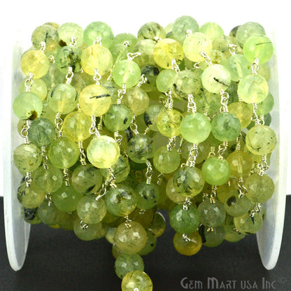 Prehnite Beads Chain, Silver Plated Wire Wrapped Rosary Chain - GemMartUSA (763959115823)