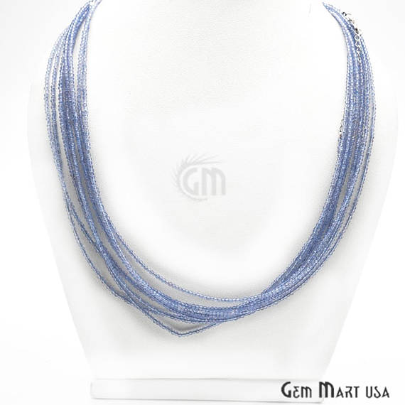 Blue Quartz Bead Chain, Silver Plated Jewelry Making Necklace Chain - GemMartUSA (762473578543)