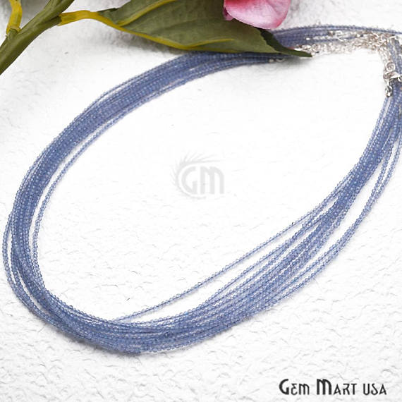 Blue Quartz Bead Chain, Silver Plated Jewelry Making Necklace Chain - GemMartUSA (762473578543)
