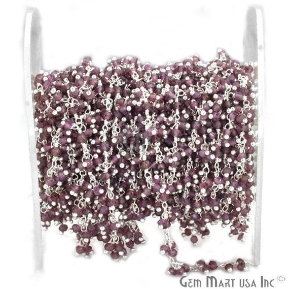 Rhodolite Faceted Beads Silver Wire Wrapped Cluster Dangle Rosary Chain - GemMartUSA (764236431407)