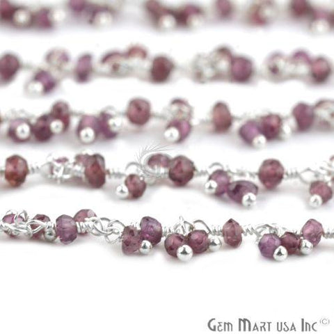 Rhodolite Faceted Beads Silver Wire Wrapped Cluster Dangle Rosary Chain (764236431407)