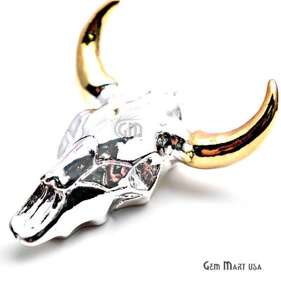 Longhorn Resin Cattle Pendant, Silver Electroplated Bull Skull Horn Pendant, Bull Cattle Pendant GemMartUSA (SPRH-50035) - GemMartUSA