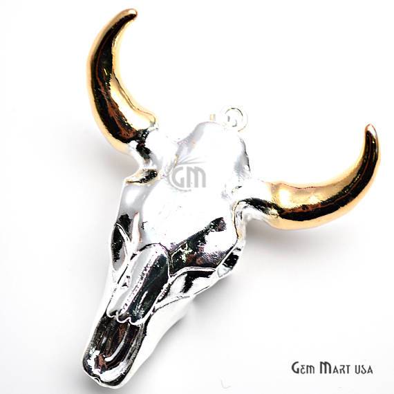 Longhorn Resin Cattle Pendant, Silver Electroplated Bull Skull Horn Pendant, Bull Cattle Pendant GemMartUSA (SPRH-50035) - GemMartUSA