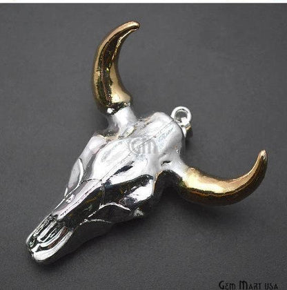 Longhorn Resin Cattle Pendant, Silver Electroplated Bull Skull Horn Pendant, Bull Cattle Pendant GemMartUSA (SPRH-50035) - GemMartUSA