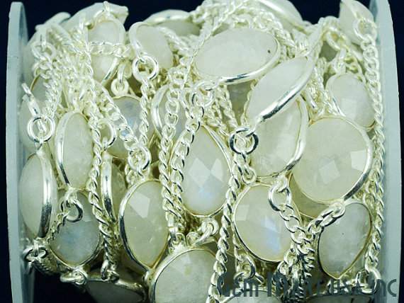 Rainbow Moonstone 10-15mm Silver...
