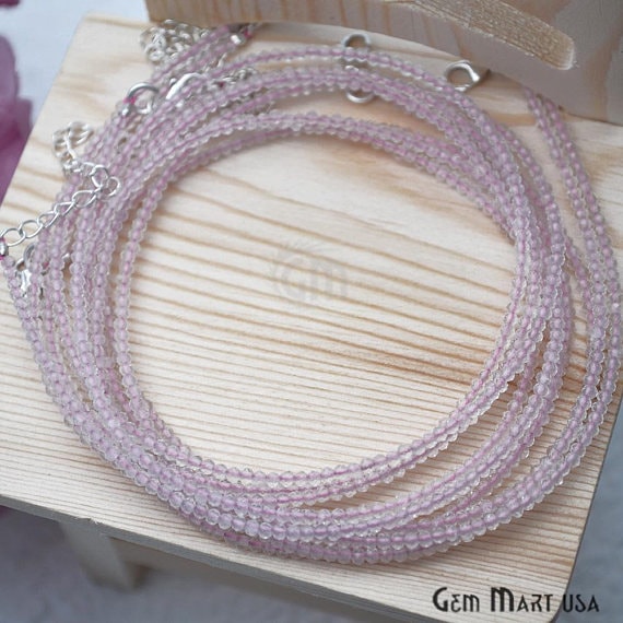 Rose Quartz Bead Chain, Silver Plated Jewelry Making Necklace Chain - GemMartUSA (762474463279)