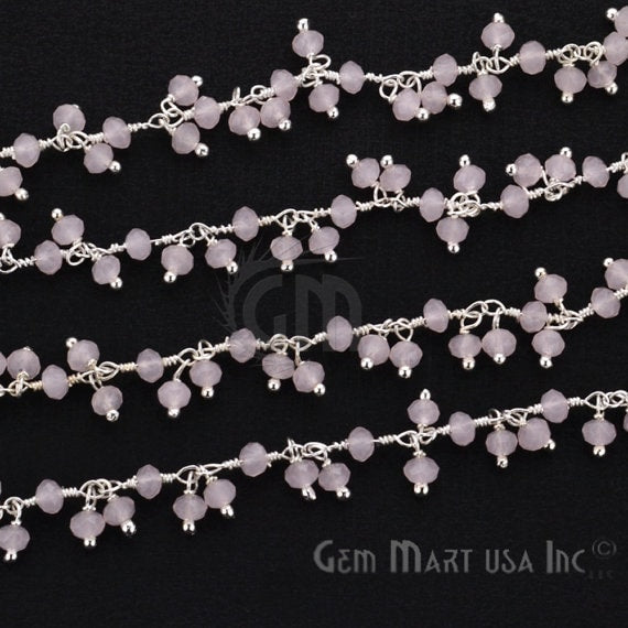 Rose Quartz Faceted Beads Silver Plated Cluster Dangle Chain - GemMartUSA (764237643823)
