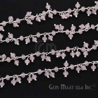 Rose Quartz Faceted Beads Silver Plated Cluster Dangle Chain - GemMartUSA (764237643823)