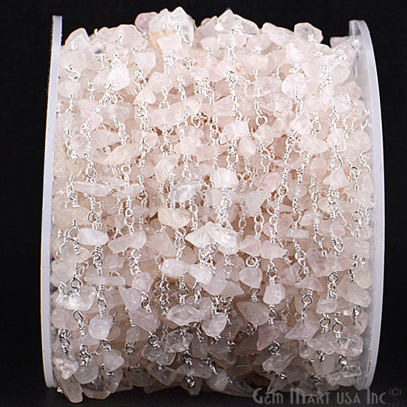 Rose Quartz 4-6mm Nugget Chip Beads Silver Plated Rosary Chain - GemMartUSA (763973468207)