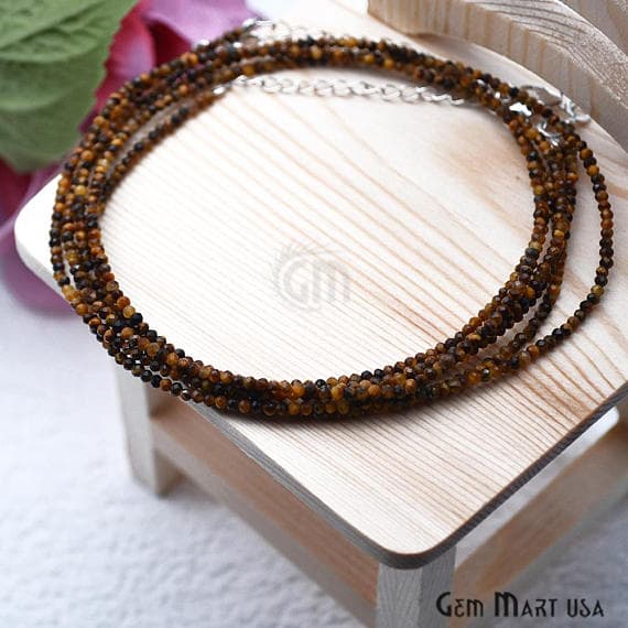 Tiger Eye Bead Chain, Silver Plated Jewelry Making Necklace Chain - GemMartUSA (762479804463)