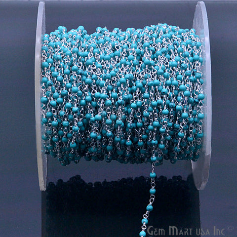Turquoise Green Silver Plated Wire Wrapped Gemstone Beads Rosary Chain - GemMartUSA (763980906543)