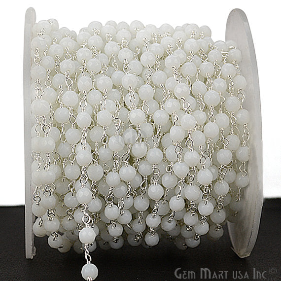 White Agate Beads Silver...