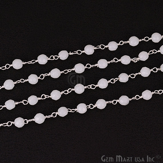 White Agate Beads Silver Plated Wire Wrapped Rosary Chain - GemMartUSA (762811908143)