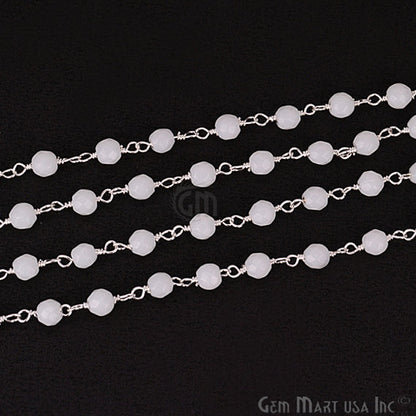 White Agate Beads Silver Plated Wire Wrapped Rosary Chain - GemMartUSA (762811908143)