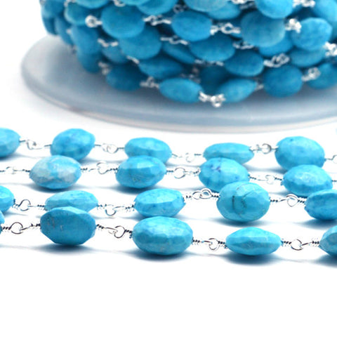 Turquoise Beads Silver Plated Wire Wrapped Rosary Chain (762748469295)