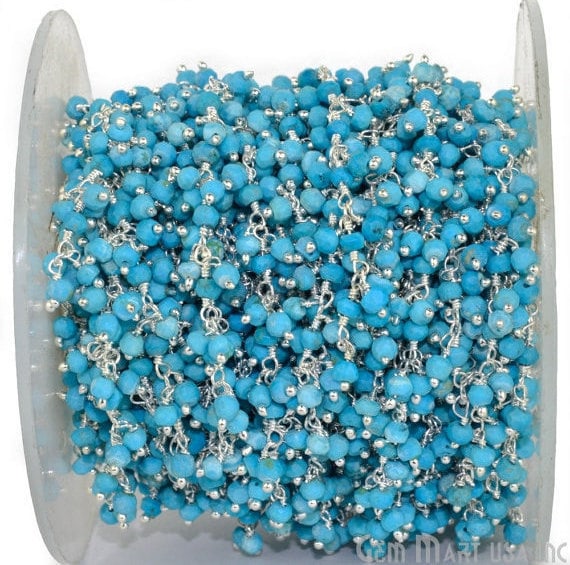 Turquoise Faceted Beads Silver...