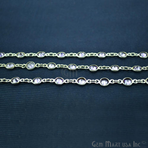 Tanzanite 4mm Round Silver Bezel Continuous Connector Chain