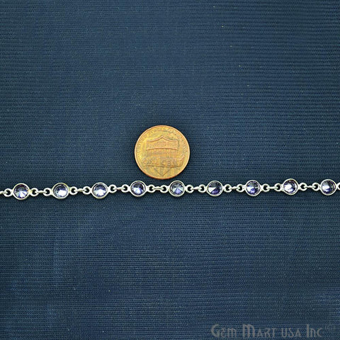 Tanzanite 4mm Round Silver Bezel Continuous Connector Chain