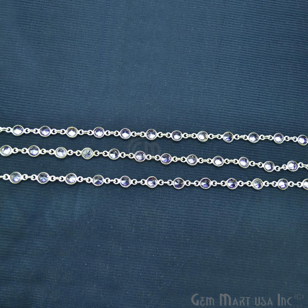 Tanzanite 4mm Round Silver Bezel Continuous Connector Chain
