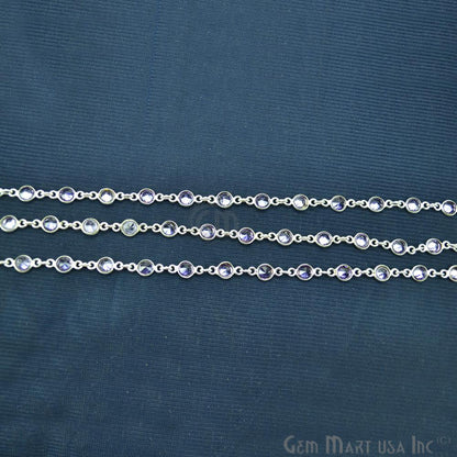 Tanzanite 4mm Round Silver Bezel Continuous Connector Chain