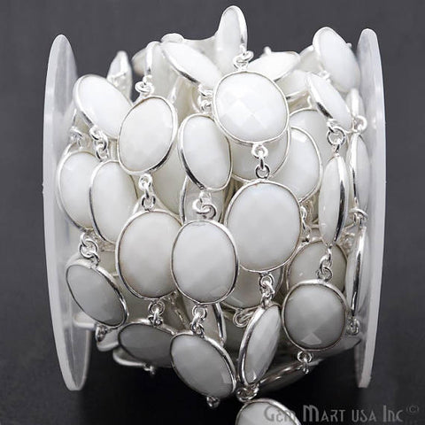 White Agate 10-15mm Oval Silver Bezel Continuous Connector Chain - GemMartUSA