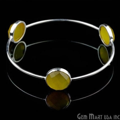 Natural Yellow Chalcedony 12mm Round Adjustable Interlock Silver Plated Bangle Bracelet - GemMartUSA (754987696175)