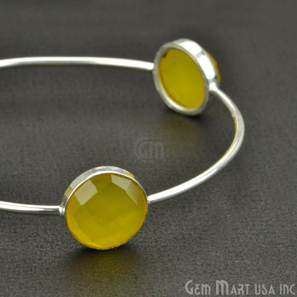 Natural Yellow Chalcedony 14mm Round Adjustable Interlock Silver Plated Stacking Bangle Bracelet - GemMartUSA (754989531183)