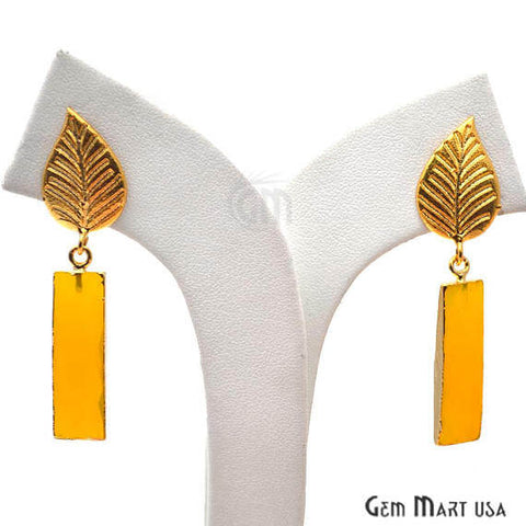 Yellow Chalcedony Rectangle Shape 50x9mm Gold Electroplated Dangle Stud Earrings - GemMartUSA