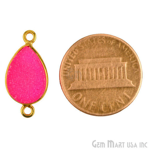 Pink Color Druzy Connector Pears Shape 24k Gold Plated Double Bail Connector (ZCP-11212) - GemMartUSA